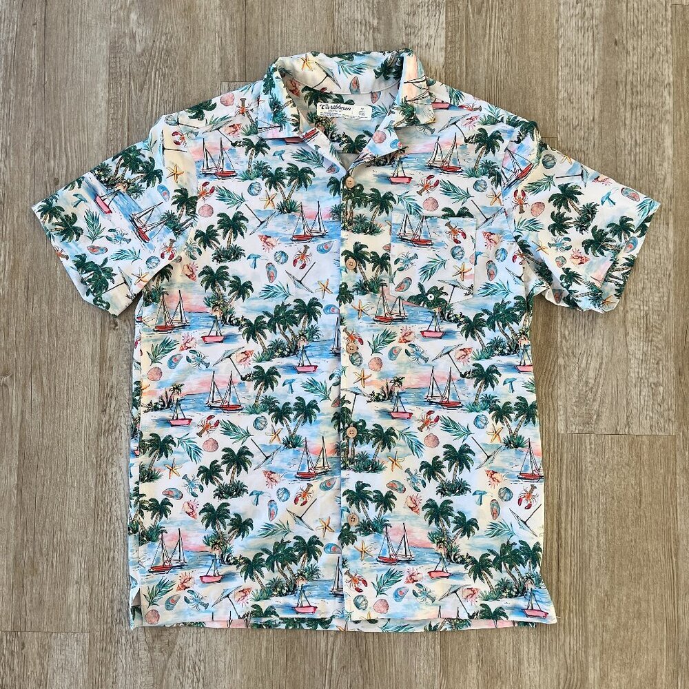 Mens Caribbean Swimwear Button Up Top - M